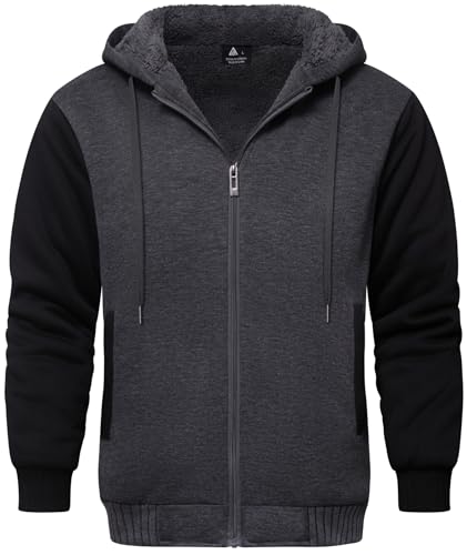 Image of GEEK LIGHTING Men's Fleece-Lined Zip Up Hoodie, Thick Hooded Jacket Winter Warm Athletic Sweatshirt