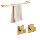 BATHSIR Brushed Gold Towel Bar Towel Hooks Bathroom Towel Rack Robe Hooks Wall Mounted Stainless Ste