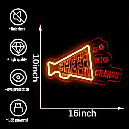Image of Football Neon Sign, Go Big Orange LED Neon Light for Wall Decor, Dimmable USB Powered Neon Sign for Man Cave, Bar, Bedroom, Party, Tennessee Fans Gift, Orange Neon Wall Light for Game Room, College Dorm