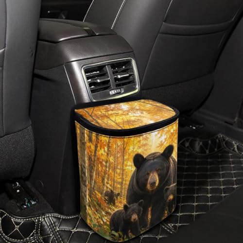 Image of Talayituse Forest Bear Hunting Camo Print Car Trash Can Portable Auto Garbage Bin Multifunctional Vehicle Interior Accessories with Adjustable Straps Universal Fit Truck SUV Sedan