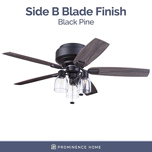 Prominence Home Magonia, 52 Inch Farmhouse Style, Flush Mount Led Ceiling Fan With Light, Dimmable, Pull Chain, Dual Finish Blades, Reversible Motor - 51670-01 (Matte Black) #TOP5
