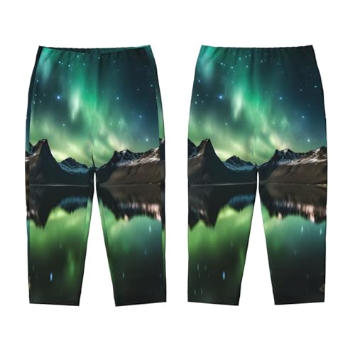 Galaxy Aurora Pajama Pants, Northern light Lounge Pants Comfy Soft Elastic Waist Sleepwear Bottoms with Pockets3