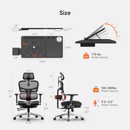 Image of Newtral Office Chair Ergonomic - Home Office Desk Chair, Big and Tall Office Chair, Auto-Following Lumbar Support for Back Pain, Adjustable Seat Depth and Height (with Footrest + Laptop Tray, Black)