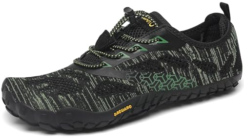 SAGUARO Scarpe Barefoot Minimaliste Uomo Donna Scarpe Palestra Corsa Trail Running Trekking Sport Acqua con Dita Scarpe Bici da Corsa Traspiranti Leggere, Verde Coccodrillo, 41 EU