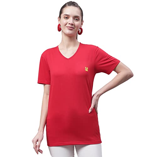 Image of Mack Jonney Women V Neck Cotton Solid Regular Fit T-Shirt-V Anthraa 001-P