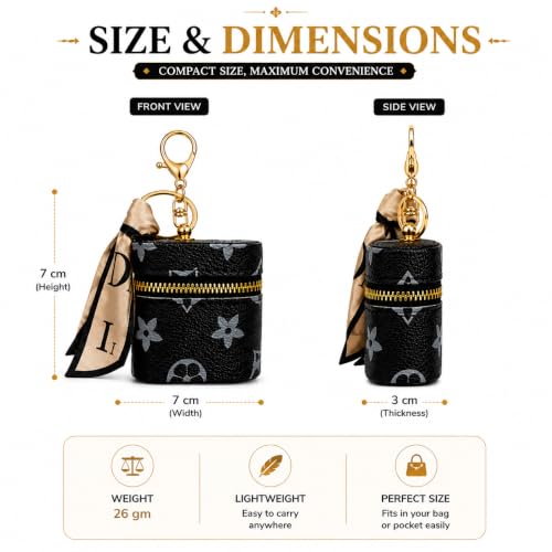 Image of Mini Zip Storage Pouch Keychain for Women | PU Leather Small Organizer for Coins, Earbuds, Lip Balm & Keys | Portable Bag Charm (Black)