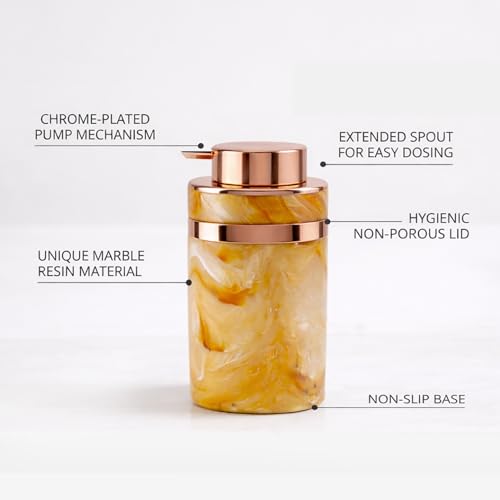 Image of Luxe Home International Marble Pattern Plastic Soap Dispenser for Bathroom and Kitchen Sink Leak Proof Liquid Hand Wash Square Bottle Lightweight Smooth Finish (13.5x7 cm Yellow) Pack of 1