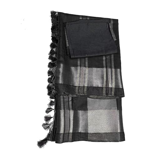 OmenSilks Bhagalpuri Handloom Women's Linen Slub Blend Saree with Blouse Piece