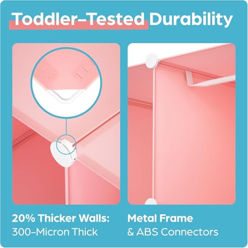 Image of KRISHYAM Portable Collapsible Plastic Wardrobe Closets 8 Storage Cube Closets with 1 Hanging Rod & 8 Doors,Multipurpose Kids Wardrobe for Baby Clothes /Book /Towels /Toy /Shoes (Barbie Print)