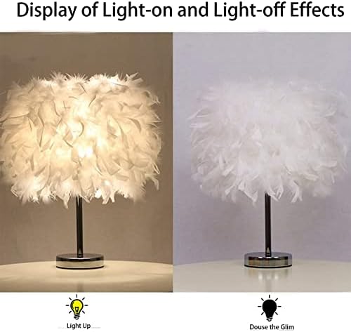 Feather Table Lamp White Beside Bed lamp Feather Lampshade Table Night Light Desk Lamp Shade Creative Home Decor for Bedroom Livingroom
