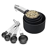 8-piece Measuring Cup and Spoon Set, Plastic Measuring Cup and Spoon with Stainless Steel Handle, for Liquids and Solids, for Cooking Kitchen (Black)