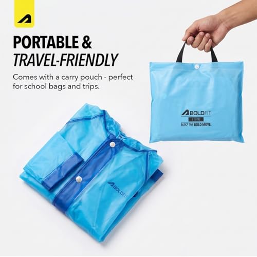 Image of Boldfit Raincoat for Kids Smart Back Long Raincoat with Hood Waterproof Rain Coat for Boys & Girls Lightweight School Poncho Jacket with Pockets & Buttons