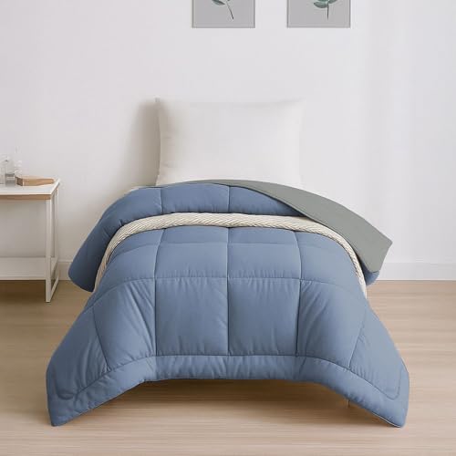 Image of HOME ELEGANCE Comfort Living Microfiber Reversible AC Comforter, 120 GSM, Soft & Cozy, Lightweight Quilt, All Season use, Machine Washable, Single - 60x90 inches - Blue Fog