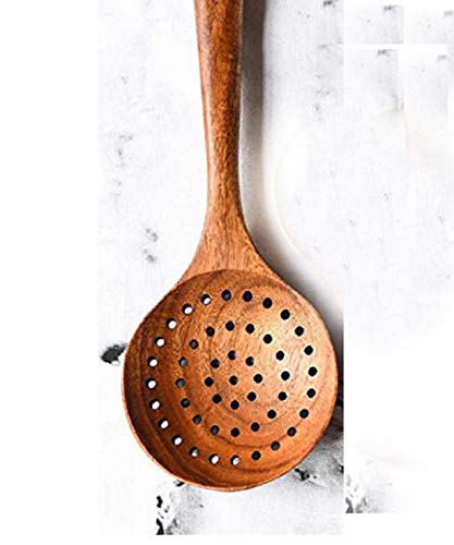 YABINA Large Wooden Spoon - Strainer Spoon - 11-inch Big for Brewing, Grill, Stirring - Solid Natural Hard Wood Long Spatula