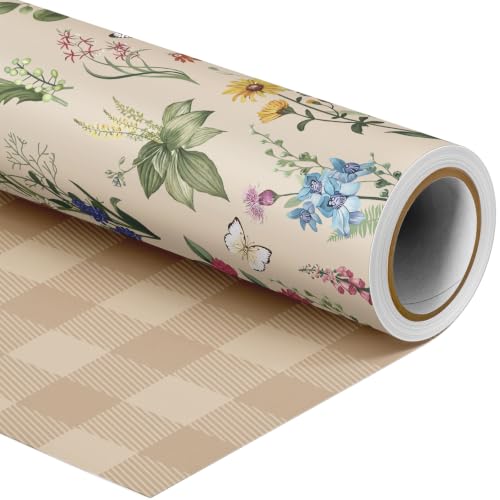 SHUCHING Vintage Flower Wrapping Paper Roll for Women Girl-17In X 32.8Ft