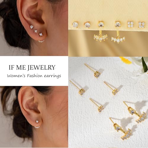Gold Stud Earrings Set for Women, 3 Pairs Jacket Post Studs Earring Stacks, Hypoallergenic 14K Gold Dainty Diamond Cartilage Trendy Fashion Small Accessories Piercing Jewelry Gifts for Women3