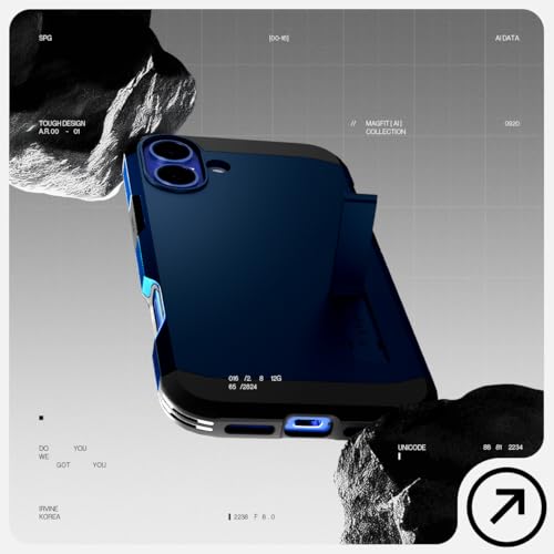 Image of Spigen for iPhone 16 Case, Tough Armor (Ai) MagFit [Compatible with Magsafe] [Kickstand] [Military-Grade Protection] - Navy Blue