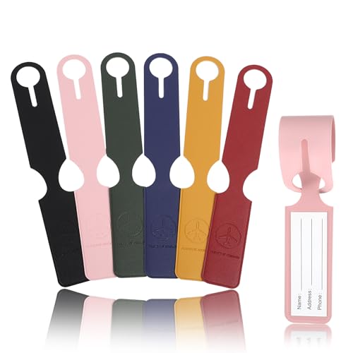 Cozary 6 peças identificador de malas, etiqueta mala viagem de couro PU, com cartão de identificação de nome, etiquetas para malas para viagens de negócios, voos