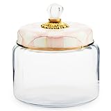 MACKENZIE-CHILDS Rosy Check Kitchen Canister, Decorative Pink-and-White Glass Storage Jar with Lid, Medium
