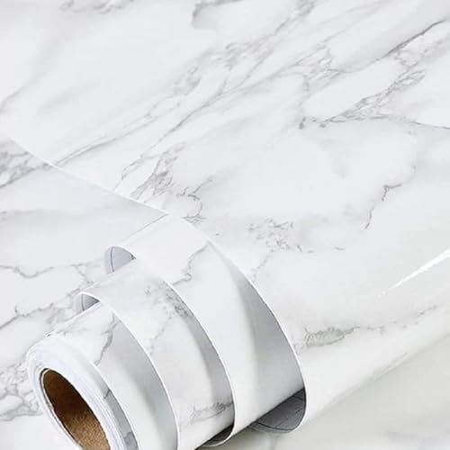 Image of KRIVAZ Self Adhesive Marble Wallpaper Kitchen Oil Proof & Waterproof Wallpaper for Cabinet Makeover, Almirah, Plastic & Tabletop, Wardrobe (60x200cm) (White Marble)