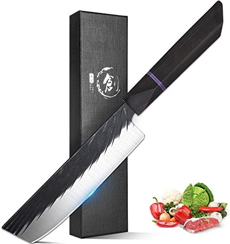 ROCOCO Japanese Nakiri Chef Knife Hand Forged Meat Cleaver Sharp High Carbon Steel Professional Vegetable Cleaver for Home Kitchen BBQ 7.4"