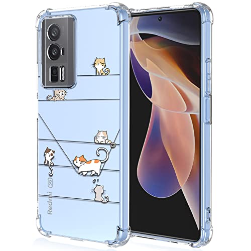 XINYEXIN Clear Case for Xiaomi Poco F5 Pro 5G Cute Cat Pattern Design Slim Shockproof Transparent Soft TPU Bumper Case Protective Cover