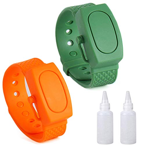 Silicone Refillable Wristband Hand Dispenser Hand Sanitizer Holder Bracelet Portable Silicone Squeeze Bracelet Hand Band Container for Travel School Outdoor Orange Green