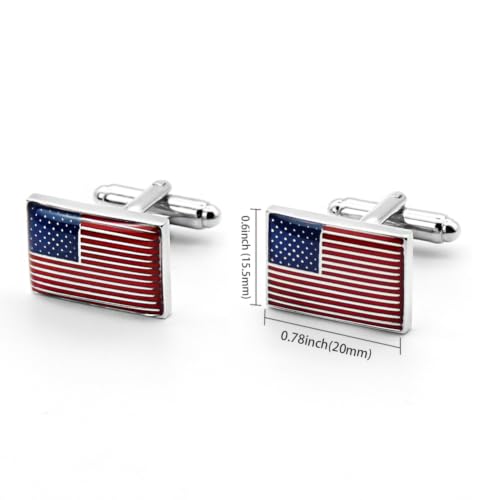 apenll Mancuernillas con diseño de bandera de Estados Unidos, color plateado, 2 piezas miniatura 4