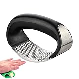 Garlic Press Rocker Silicon Garlic Peeler Stainless Steel Garlic Mincer Clove Crusher Masher Mincing Tool Innovative NEW Kitchen Gadget (silver black color)