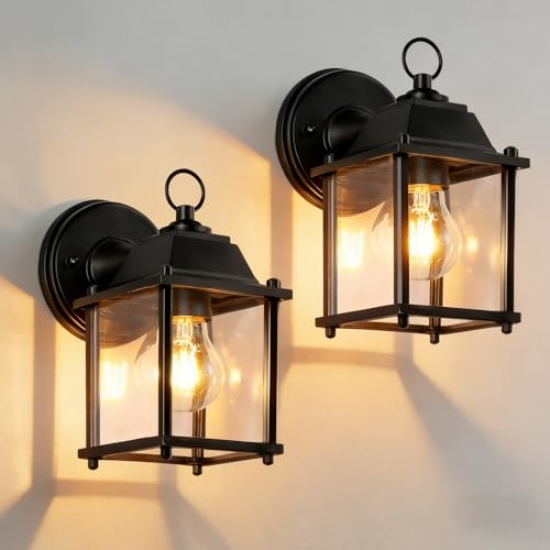 EBION 2 pezzi Applique Da Esterno E27, Lampioni Da Giardino Lampada Da Parete Impermeabile Moderno, Lampade Lanterna Da Esterno Parete, Alluminio, Nero (Lampadina Non Inclusa)