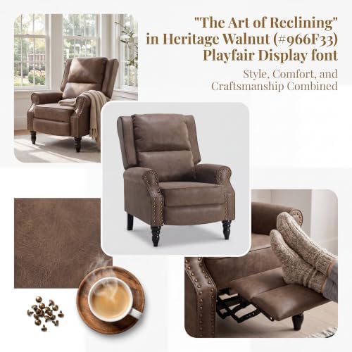 Image of Leather Recliner Chair, Pushback Recliner Chair with Adjustable Backrest Footrest, Mid Modern Reclining with Overstuffed Arms Lumbar Support for Reading, Living Room, Coffee Brown
