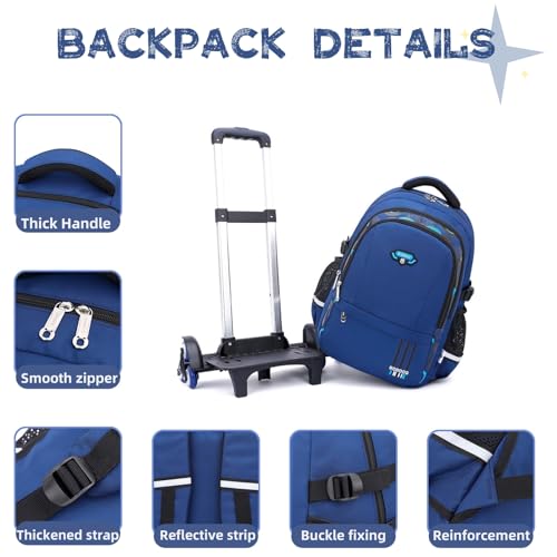 Boys Rolling Backpack Elementary Middle School Students Bookbag with Wheel Teens Trolley Removable Schoolbag3