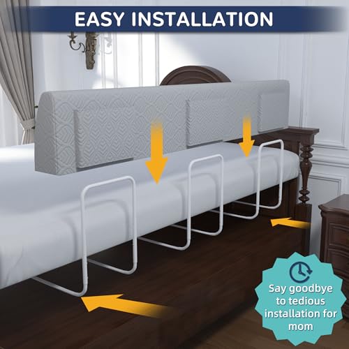 Image of FigTime Bed Bumper for Toddlers, Foam Bed Rail for Toddlers, Toddler Bed Rail Bumper, Soft Safety Bed Guard Rail for Kids, Bed Side Rail for Twin, Full, Queen & King Beds (Grey, 51 inch, 3-Bracket)