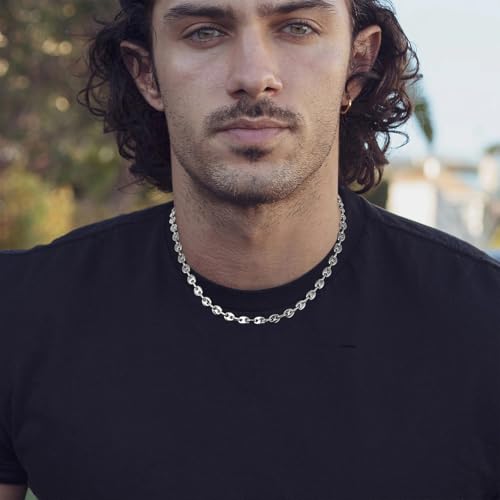 HZMAN Stainless Steel Necklace for Men Hip Hop Polished Coffee Bean Silver Men's Chain Necklace Jewelry Gift2