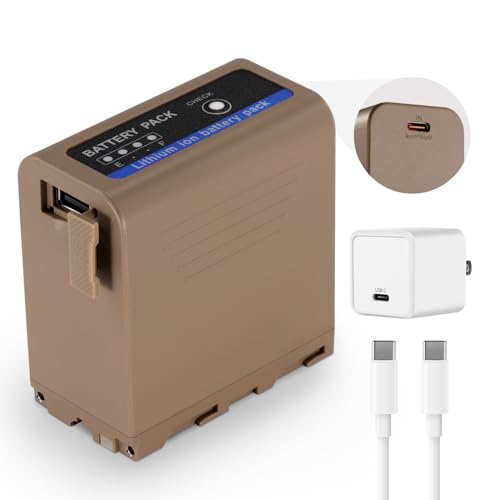 NEEWER NP-F970 10500mAh Batería de Repuesto Se Carga en 4,8Hrs, 20W PD Adaptador/Cable USB C de Carga, Batería para Monitor Luz Video y Videocámara para Sony FX3/FX30/A7, para Canon R5, para Nikon Z8