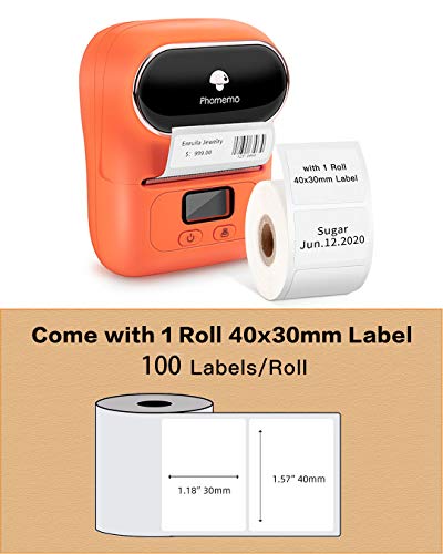 Phomemo Barcode Printer - M110 Label Maker Machine Wireless Bluetooth Themal Label Printer For Small Business, School, Barcode, Address, Jewelry, Clothing, Organizing, Orange #TOP6