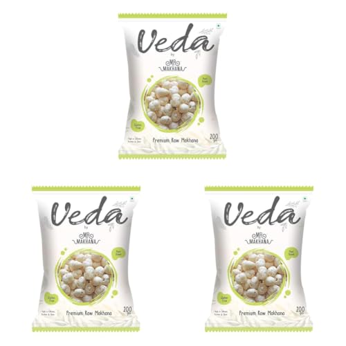 Image of Mr. Makhana Veda Premium Plain & Raw Phool Makhana & Foxnuts : Plant Based, Gluten Free, High in Calcium, Protein & Fiber (200 Gms, 1) (Pack of 3)