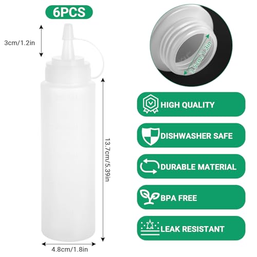 Miniatura 2 de Hingttraum Botella Exprimible De 240 Ml, Blanca, 6 Unidades, Sin Bpa, Botellas Dosificadoras A Prueba De Fugas, Pipeta De Cocina, Recipiente Para Salsas Para Pintar, Cocinar, Kétchup, Salsas