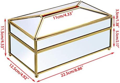 SUMTREE Paper tissue box made of glass and metal, cosmetic tissue boxes, napkin storage box, transparent, for living room and dining room office (mirror, large)
