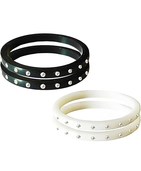 SWAMINI CREATIONS Black & White Baby Bangle with Diamond Stones | Soft Plastic Kada Lightweight & Comfortable for 6–15 Months Babies.(2 pairs)(R1-F0OH-LDKI_BZ)-picture-44