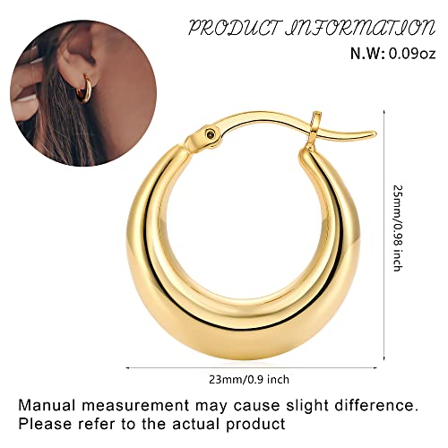 Chunky Gold Hoop Earrings for Women 14k Gold Plated Stainless Steel Thick Hoop Earrings Dainty Cute Hypoallergenic Earrings Minimalist Jewelry2