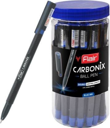 FLAIR Carbonix Ball Pen Jar Pack | 0.5 mm Tip Size | Low-Viscosity Ink For Smudge Free Writing | Comfortable Grip For Smooth Writing Experience | Blue Ink, Set Of 30 Ball Pens-image-34