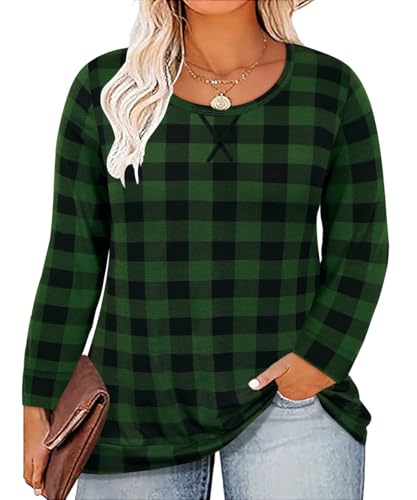 Image of CARCOS Plus Size Tops for Women Color Block Flower /Striped /Camo Crew Neck Long Sleeve Tee Shirt