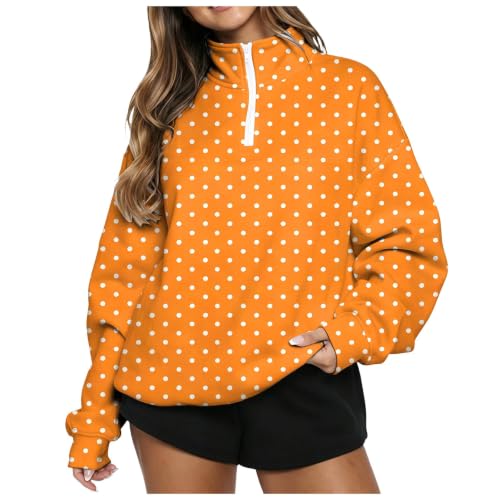 Gumipy Polka Dot Sweatshirt for Women 1/4 Zip Mock Neck Fall Sweatshirts - image 1