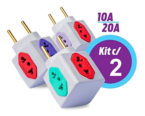 Kit com 02 Adaptador De Tomada Benjamim Power Cubo Com 4 Entradas Multiplicador de Tomadas 10A 20A T