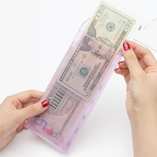 Sobres de presupuesto reutilizables en bolsa de dinero de PVC morada para evitar deudas 4