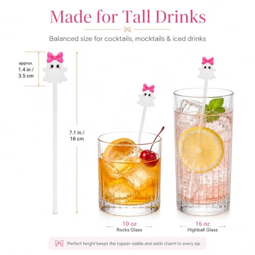 36 Pcs Pink Ghost Cocktail Stirrers, 7.1 Inch Halloween Swizzle Sticks - image 2