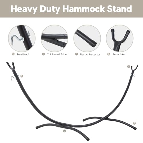 Image of SUNCREAT Portable Outdoor Hammock with Stand Included, Double Hammock with Tassel for Outside, Beige