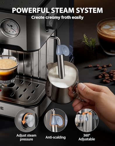 Image of Espresso Machine, 20 Bar, 1.6L, Stainless Steel Coffee Machines