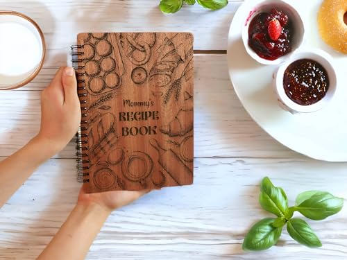 Custom-Recipe-Book-Christmas-Gift-Personal-Cookbook-With-Wooden-Cover-Write-In-Family-Recipes-Spiral-Bound-Recipe-Journal-Gift-For-Foodies-5th-Wedding-Anniversary-Mothers-Day-Kitchen-Keepsake